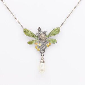 Angel Goddess Wing Dangle Pearl Sterling Silver 925 Enamel Necklace